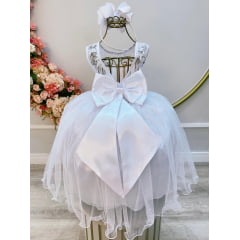 Vestido Infantil Branco Renda Metalizada Tule C/ Brilho Damas