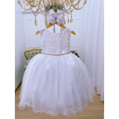 Vestido Infantil Branco Renda Saia Tule Luxo Festas