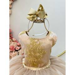 Vestido Infantil Dourado C/ Renda Metalizada Festas Daminhas