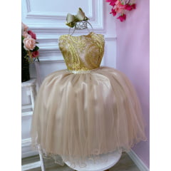 Vestido Infantil Dourado Damas de Honra Cinto Pérola Strass