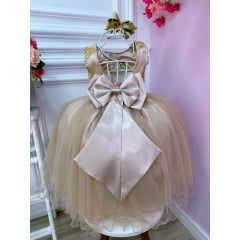 Vestido Infantil Dourado Damas de Honra Cinto Pérola Strass
