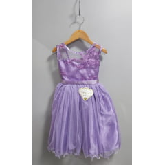 Vestido Infantil Lilás Renda Metalizada Tule C/ Brilho Damas