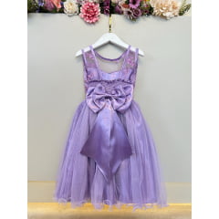 Vestido Infantil Lilás Renda Metalizada Tule C/ Brilho Damas