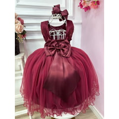 Vestido Infantil Marsala Damas de Honra Cinto Pérola Strass