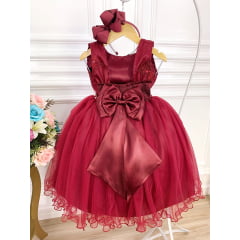 Vestido Infantil Marsala Damas de Honra Cinto Pérola Strass