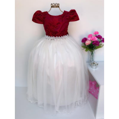 Vestido Infantil Marsala e Saia OFF Damas de Honra Casamento