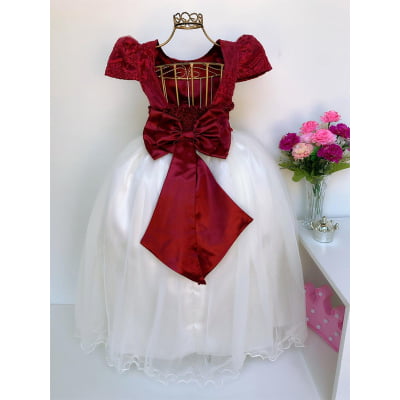 Vestido Infantil Marsala e Saia OFF Damas de Honra Casamento