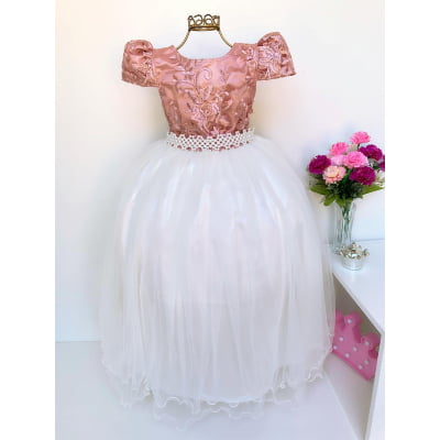 Vestido Infantil Nude e Saia OFF Damas de Honra Casamento