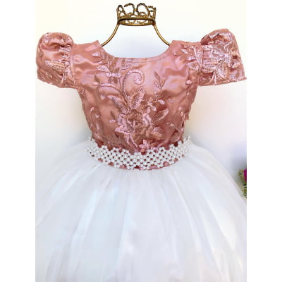 Vestido Infantil Nude e Saia OFF Damas de Honra Casamento