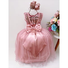 Vestido Infantil Rosé Renda e Tule C/ Brilho Luxo
