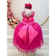 Vestido Infantil Pink Com Renda Realeza e Tule Glitter