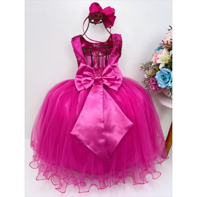 Vestido Infantil Pink Damas de Honra Cinto Strass e Pérola