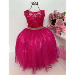Vestido Infantil Pink Renda e Tule com Brilho Damas de Honra