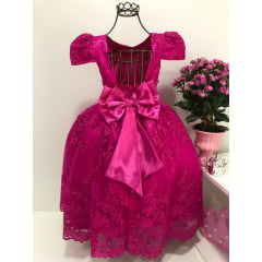 Vestido Infantil Pink Renda Realeza Princesa Cinto Pérolas