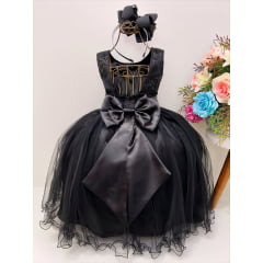 Vestido Infantil Preto Damas de Honra Cinto Pérola e Strass