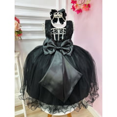 Vestido Infantil Preto Damas de Honra Renda Pérola e Strass