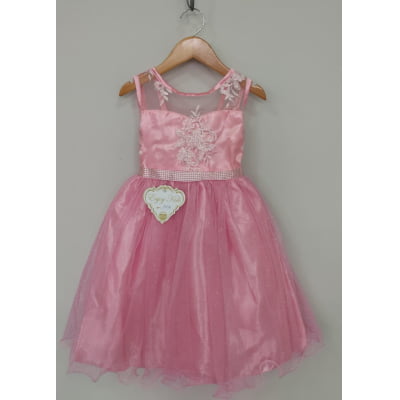Vestido Infantil Rosa C/ Renda e Tule Glitter Daminha
