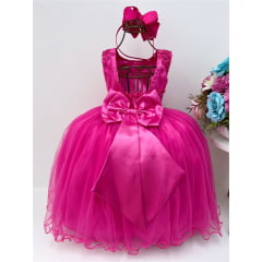 Vestido Infantil Pink Renda Cinto de Pérolas Strass