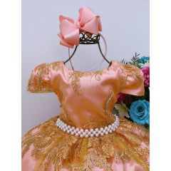Vestido Infantil Rose C/ Renda Dourada Realeza Pérolas