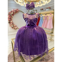 Vestido Infantil Roxo Renda Metalizada Tule C/ Brilho Damas