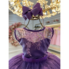 Vestido Infantil Roxo Renda Metalizada Tule C/ Brilho Damas