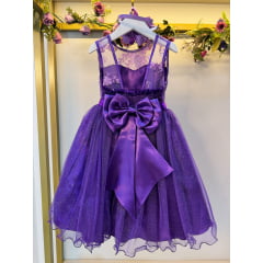 Vestido Infantil Roxo Renda Metalizada Tule C/ Brilho Damas