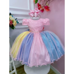 Vestido Infantil Unicórnio Chuva de Amor Arco Iris Festas