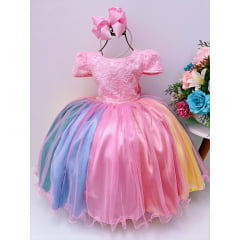 Vestido Infantil Unicórnio Chuva de Amor Luxo Arco Iris
