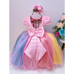 Vestido Infantil Unicórnio Chuva de Amor Luxo Arco Iris