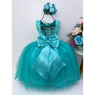 Vestido Infantil Verde Damas de Honra e Cinto Strass Pérola