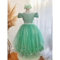 Vestido Infantil Verde Menta C/ Strass Casamentos Festas Luxo