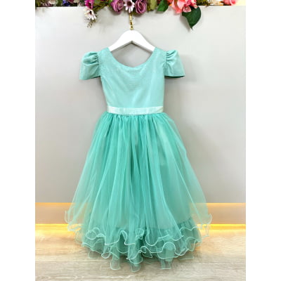 Vestido Infantil Verde Menta C/ Strass Casamentos Festas Luxo