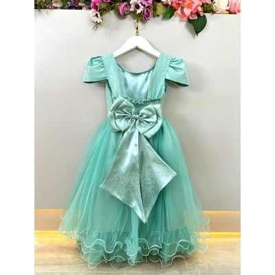 Vestido Infantil Verde Menta C/ Strass Casamentos Festas Luxo