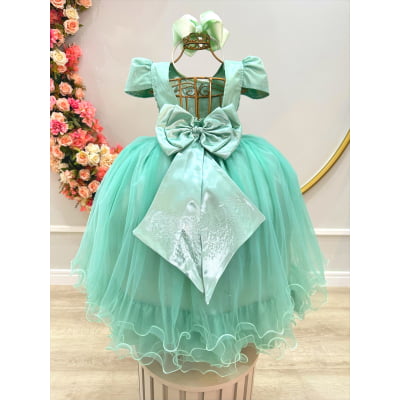 Vestido Infantil Verde Menta C/ Strass Casamentos Festas Luxo