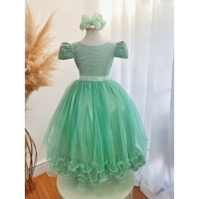 Vestido Infantil Verde Menta C/ Strass Casamentos Festas Luxo