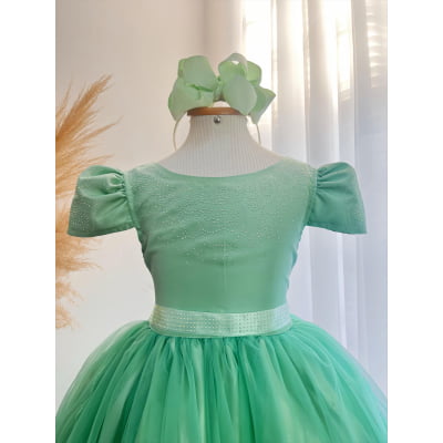 Vestido Infantil Verde Menta C/ Strass Casamentos Festas Luxo