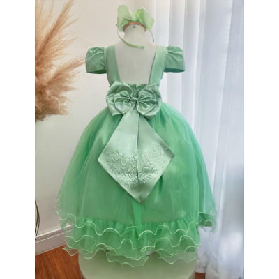Vestido Infantil Verde Menta C/ Strass Casamentos Festas Luxo