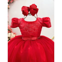 Vestido Infantil Vermelho C/ Strass Casamentos Festas Luxo