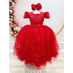Vestido Infantil Vermelho C/ Strass Casamentos Festas Luxo