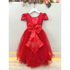 Vestido Infantil Vermelho C/ Strass Casamentos Festas Luxo