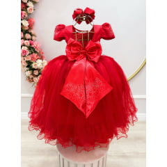 Vestido Infantil Vermelho C/ Strass Casamentos Festas Luxo