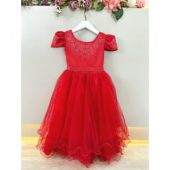 Vestido Infantil Vermelho C/ Strass Casamentos Festas Luxo