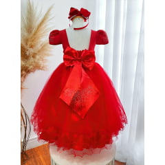 Vestido Infantil Vermelho C/ Strass Casamentos Festas Luxo