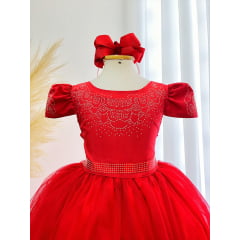 Vestido Infantil Vermelho C/ Strass Casamentos Festas Luxo