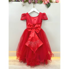 Vestido Infantil Vermelho C/ Strass Casamentos Festas Luxo