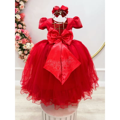 Vestido Infantil Vermelho C/ Strass Casamentos Festas Luxo