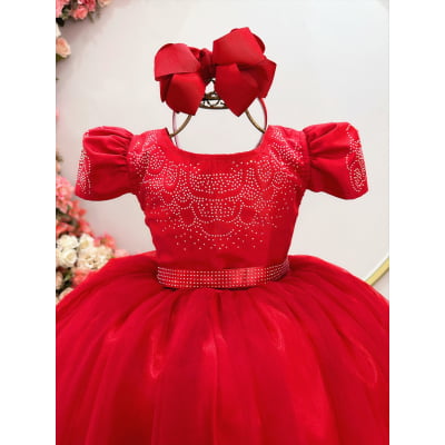 Vestido Infantil Vermelho C/ Strass Casamentos Festas Luxo