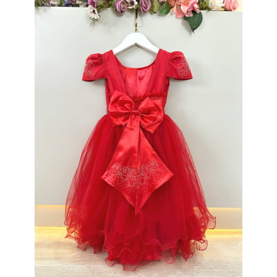 Vestido Infantil Vermelho C/ Strass Casamentos Festas Luxo