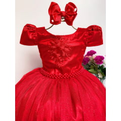 Vestido Infantil Vermelho Damas de Honra Casamento Luxo