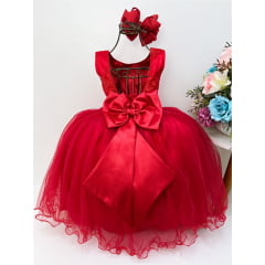 Vestido Infantil Vermelho Damas de Honra Cinto Strass Pérola